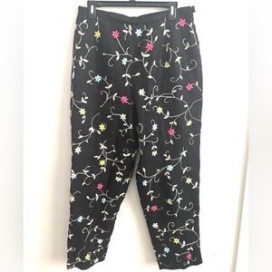 Boho Y2K Talbots Pants Women’s Black Floral Embroidered Festival Art to Wear